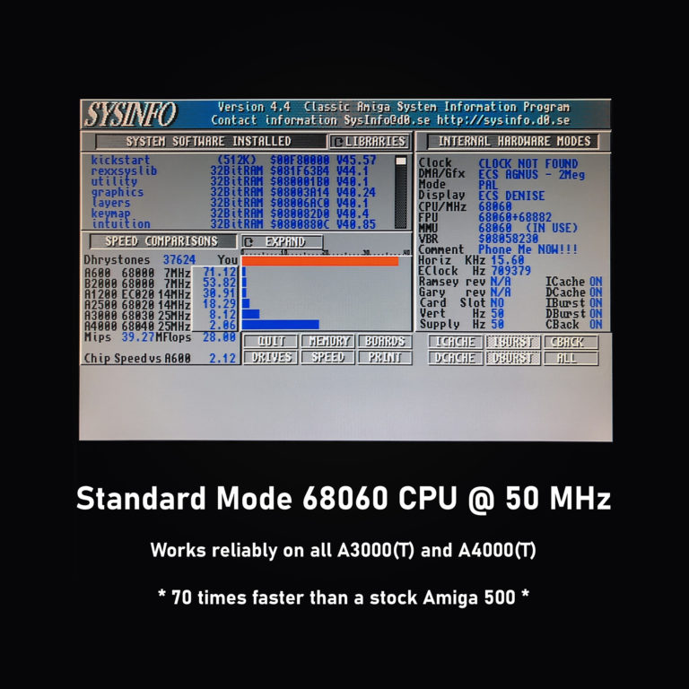SysInfo screenshot of an Amiga 4000 with BFG9060, 68060 at 50 MHz