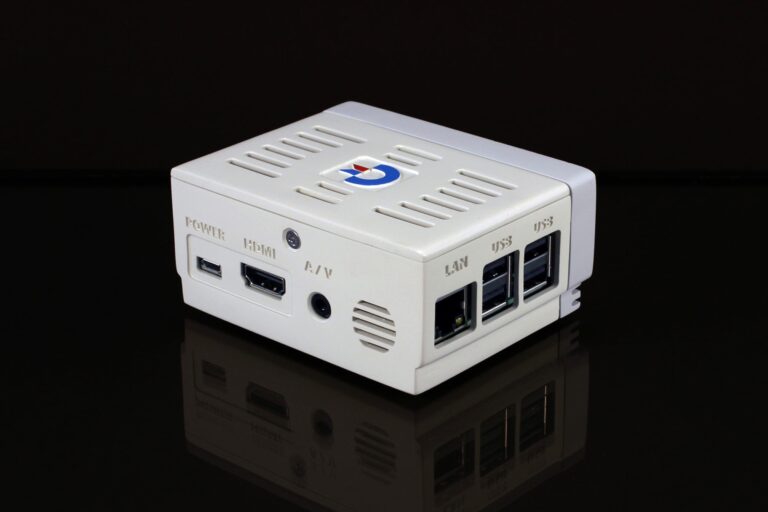 Rear of the Amiga 3000 Mini with USB and LAN ports
