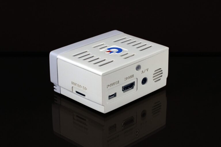 Side of the Amiga 3000 Mini with HDMI and audio/video jack